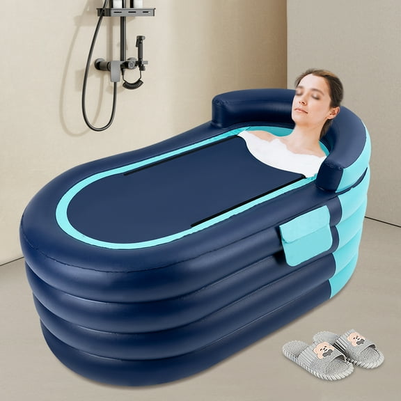 Inflatable Swimming Pool, Large 33.0755.1129.13in, Ergonomic Backrest, 4 Chambers, Wireless Rechargeable Air Pump, Foldable Design, Comfortable and Relaxing Bath for Adults