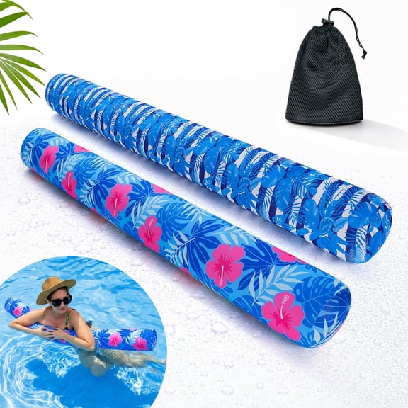 Inflatable Swimming Pool Noodle, 2 Pack Soft Fabric Quick Drying Covered Large Pool Floats Noodles, Premium Buoyancy Swim PoolFloats with Portable Storage Bag for Pool