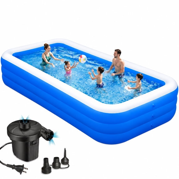 Inflatable Swimming Pool with Pump, Cuopluber 120" x 72" x 22" Large Inflatable Pool for Adults and Kids, Thickened Blow Up Pools for Outdoor, Garden, Backyard, Summer Water Party