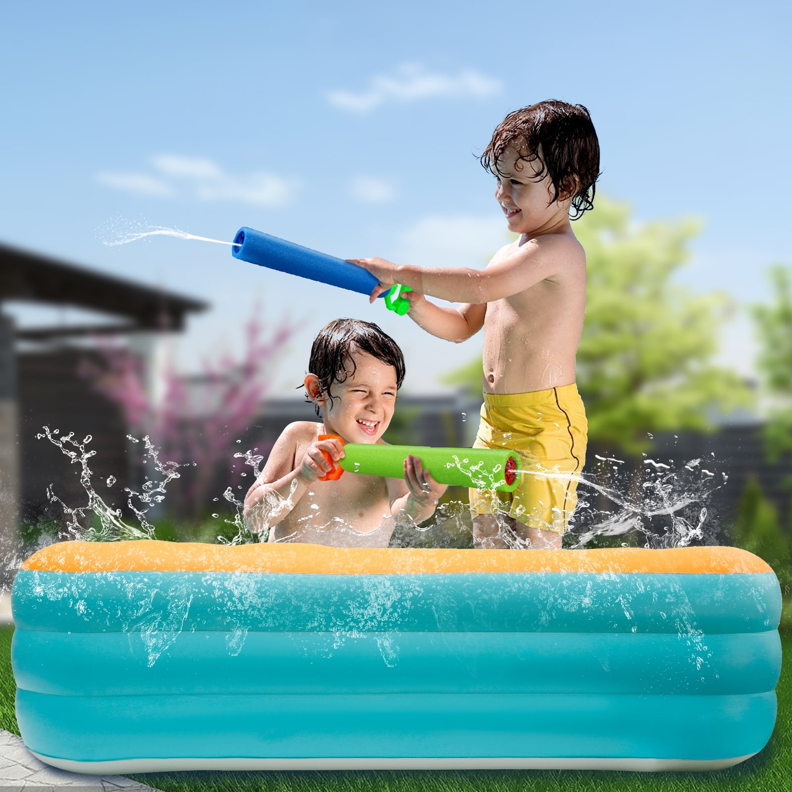 Inflatable Swimming Pool with Inflatable Soft Floor Easy to Use Blow Up Pool for Kids Adults Fun
