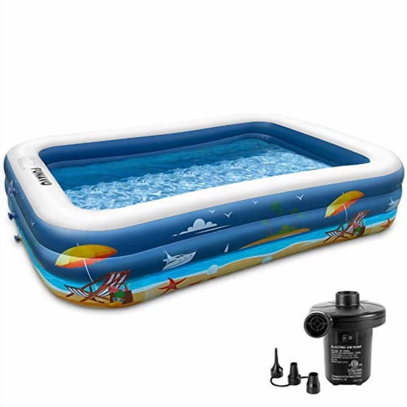 Inflatable Swimming Pool, FUNAVO 100" X 71" X 22" Full-Sized Family Inflatable Pool for Kids Adults Baby Toddlers, Blow Up Kiddie Pool With Pump for Backyard, Outdoor Swim C