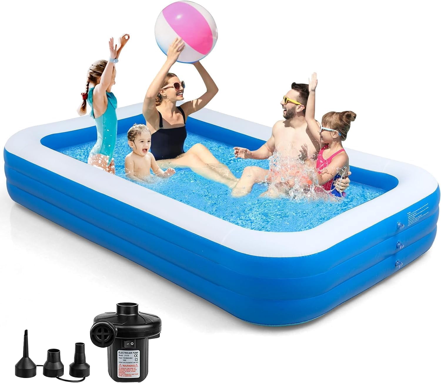 Inflatable Swimming Pools with Pump, Oversized Thickened Blow up Kiddie Pool for Kids, Toddlers and Adults, Above Ground Swimming Pool for Outdoor, Garden, Backyard, Water Party-Plain