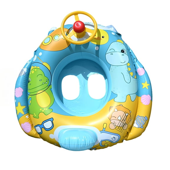 Inflatable Swimming Seat Float Ring with Steering Wheel (Steering Wheel Cannot Control Hull) And Horn, Dinosaur Cartoon Circle with Safety Backrest, Suitable for 18 Months And Above And Young