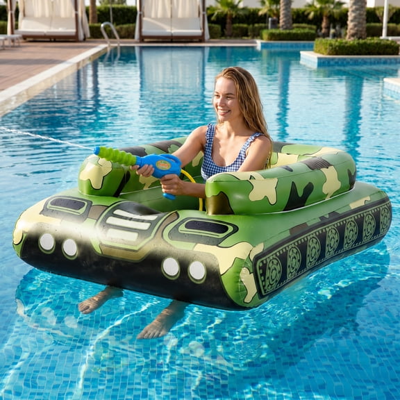 Teblint Inflatable Tank Pool Floats Adults - Large Pool Floaties Swimming Pool Tank with Water Cannon Blaster Swim Floaty Rafts Lake Beach Party Water Toys for Adults Green