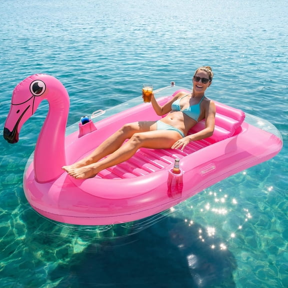 Inflatable Tanning Pool, Flamingo Tanning Pool Lounger with Cup Holder, Floaties for Adults, Inflatable Pools Floats with Dual Handles Detachable Pillow for Beach Summer