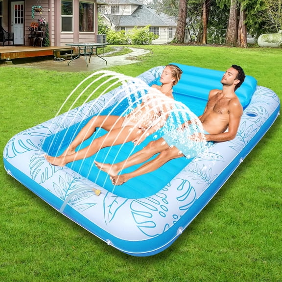 Inflatable Tanning Pool Float Lounger with Sprinkler & Cup Holder, 85" x 57" Extra Large