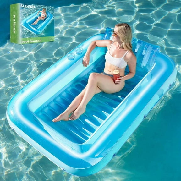 Inflatable Tanning Pool Lounge Float, 70" X 46" Suntan Tub Raft Floatie, Tanning Pool With Pillow, Personal Pool Lounger For Adult Summer Water Party,L, Pool Inflatable, Beach Essentials, Pool Float