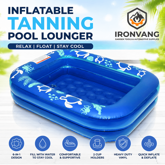 Inflatable Tanning Pool Lounger, 6-in-1 Adult Pool Float with Cup Holders & Removable Pillow, Personal Mini Pool for Sunbathing, Lake & Beach, Heavy Duty Vinyl 71x48x10.5