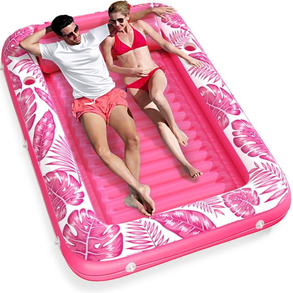 Inflatable Tanning Pool Lounger Float - 4 in 1 Sun Tan Tub Sunbathing Pool Lounge Raft Floatie Toys Water Filled Tanning Bed Mat Pad for Adult Blow Up Pool