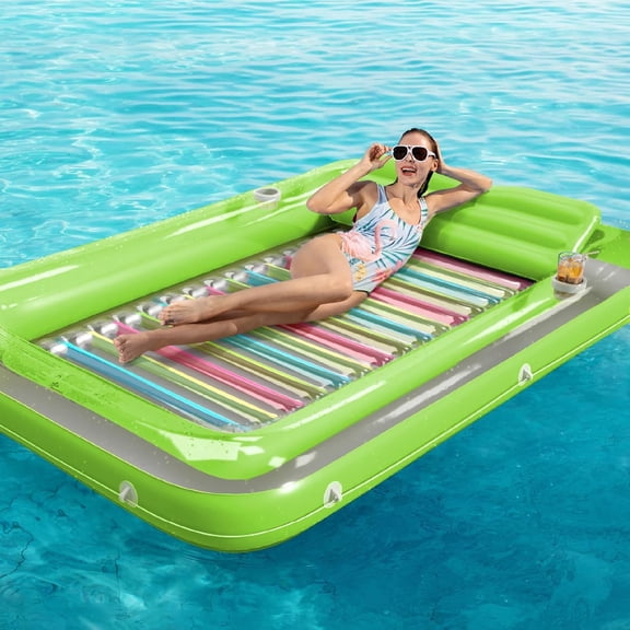 Inflatable Tanning Pool Lounger Float - 4 in 1 Sun Tan Tub Sunbathing Pool Lounge Raft Floatie Water Filled Tanning Bed Mat Pad for Adult Blow Up Pool