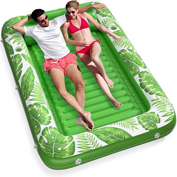 Inflatable Tanning Pool Lounger Float - 4 in 1 Sun Tan Tub Sunbathing Pool Lounge Raft Floatie Water Filled Tanning Bed Mat Pad for Adult Blow Up Pool