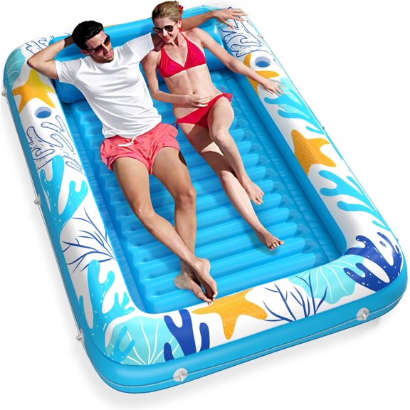 Inflatable Tanning Pool Lounger Float - 4 in 1 Sun Tan Tub Sunbathing Pool Lounge Raft Floatie Water Filled Tanning Bed Mat Pad for Adult Blow Up Pool