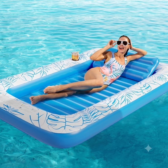 Inflatable Tanning Pool Lounger Float - 4 In 1 Sun Tan Tub Sunbathing Pool Lounge Raft Floatie Toys Water Filled Tanning Bed Mat Pad For Adult (L)