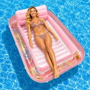 Inflatable Tanning Pool Lounger Float, 69.29" x 44.88" Pool Floats Adult with Pillow, Sunbathing Bed Lounge for Water Blow Up Ball Pit Party Gifts Adults Summer Beach Swimming Pool,Pink