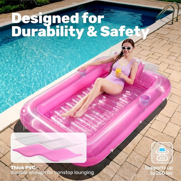 Inflatable Tanning Pool Lounger Float, 71" X 48" Pool Floats Adult with Pillow, 4 in 1 Suntan Tub Raft Floatie, Sunbathing Bed Lounge for Water Blow Up Ball Pit Party Gifts, L