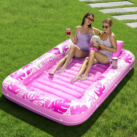 Inflatable Tanning Pool Lounger Float, 85" x 57" Extra Large Pool Floats Adult with Pillow, 4 in 1 Suntan Tub Raft Floatie,Sunbathing Bed Lounge for Water Blow Up Ball Pit Party Gifts