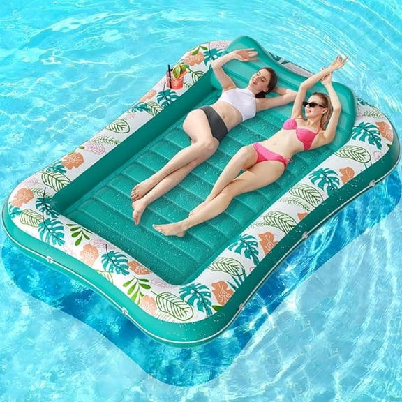 Inflatable Tanning Pool Lounger Float, 87" x 63" Pool Floats Adult with Pillow & Cup Holder, 4 in 1 Water Filled Inflatable Sun Tan Tub Tanning Bed Mat for Swimming Pool Backyard Beach (XXL)