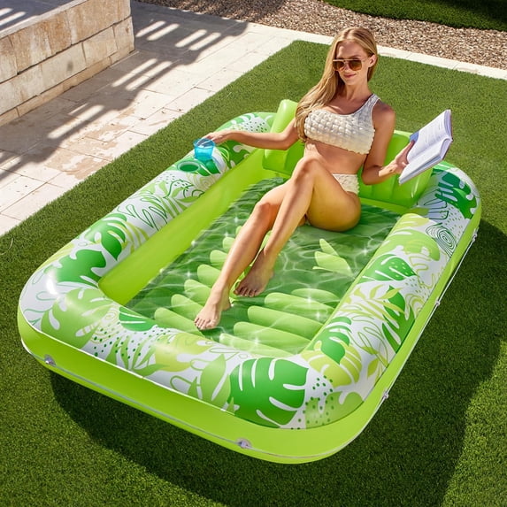 Inflatable Tanning Pool Lounger Float for Adults, 70" x 46" Large Suntan Tub Pool Floats Sun Tan Tub Ice Bath Tub Tanning Bed Blow up Pool Raft Lounge Floatie, L-Blue