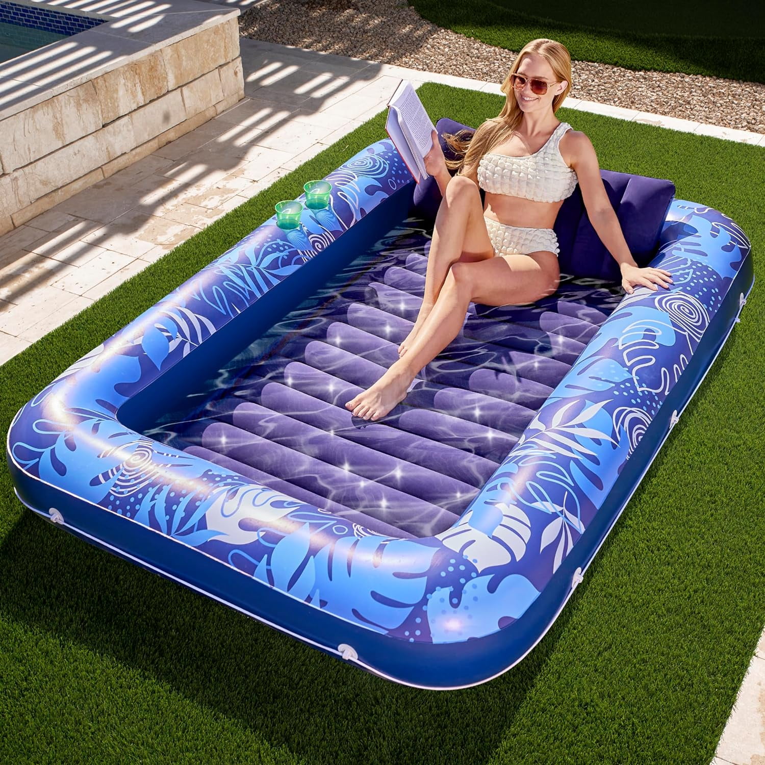 Inflatable Tanning Pool Lounger Float for Adults, 85" x 57" Extra Large