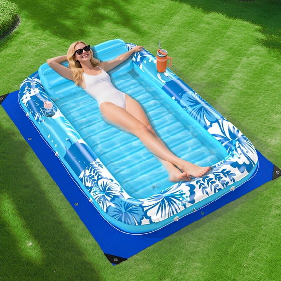 Inflatable Tanning Pool Lounger Float Blue Large 70" x 46" Suntan Tub Raft Sunbathing Water Bed Lounge
