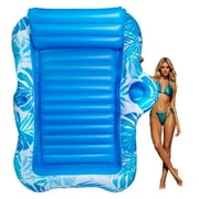 GVDV Inflatable Tanning Pool Lounger Float, 73" x 49" Large Sun Tan Tub Sunbathing Pool Lounge Raft for Adults & Kids, Tanning chair, Bed Blow up, Raft Lounge Floatie,L-Blue