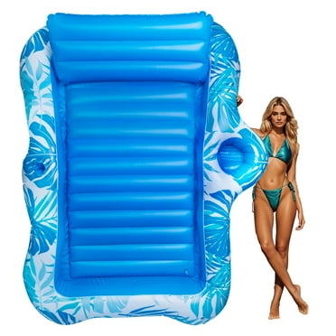 GVDV Inflatable Tanning Pool Lounger Float, 73" x 49" Large Sun Tan Tub Sunbathing Pool Lounge Raft for Adults & Kids, Tanning chair, Bed Blow up, Raft Lounge Floatie,L-Blue