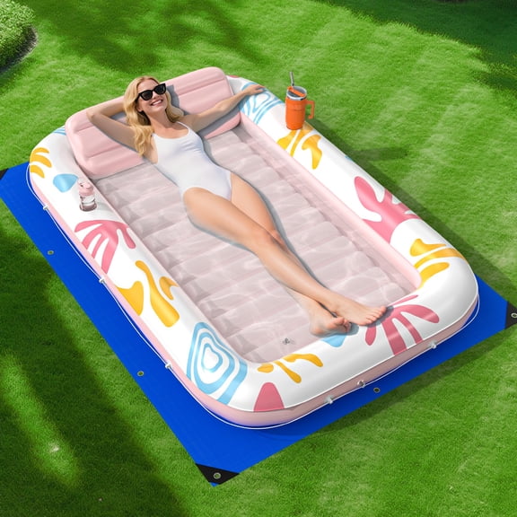 Inflatable Tanning Pool Lounger Float with Protection Tarp,70" x 46" Pool Floats Adult w/Pillow,6 in 1 Suntan Tub Floatie,Sunbathing Water Bed Lounge Blow Up Ball Pit Party Gifts-Pink Champagne