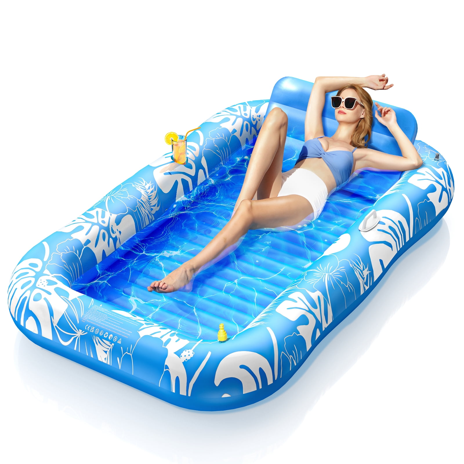 Sun Pool Float Inflatable Tanning Pool Lounger Float with Sprinkler, 77
