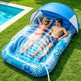 thumbnail image 1 of Inflatable Tanning Pool Lounger Float with Sprinkler & Canopy UPF50+, 77" x 48" Extra Large Tanning Pool Float for Adults, Sunbathing Water Lounge Bed with Pillow & Cup Holder for Backyard & Pool, 1 of 8