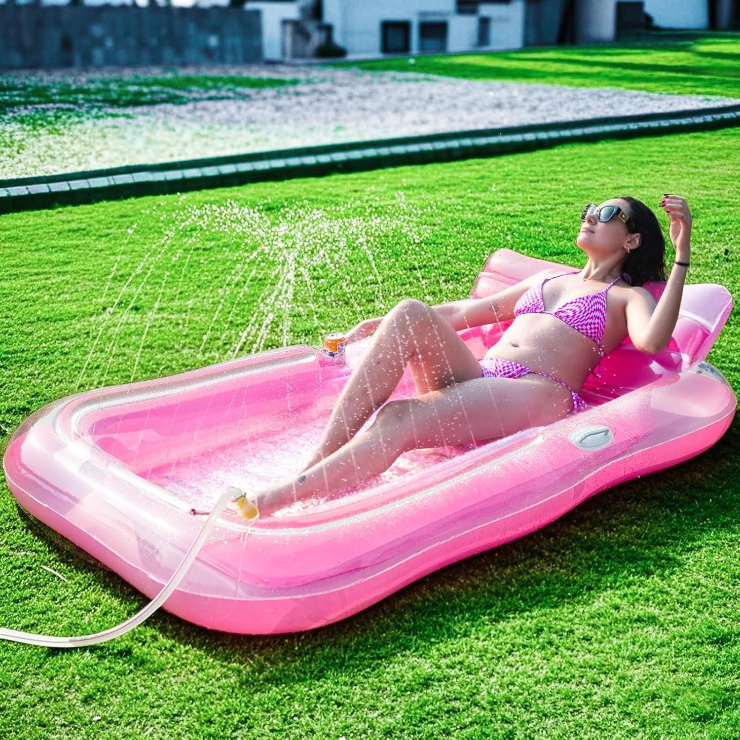 Sun Pool Float Inflatable Tanning Pool Lounger Float with Sprinkler, Pool Float Adult ...
