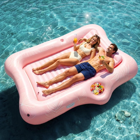 Inflatable Tanning Pool Lounger Float, Suntan Tub for Adults, Blow Up Sunbathing Pool with Integrated Pillow and Cup Holder, Heavy Duty Tanning Bed for Backyard Lake Beach