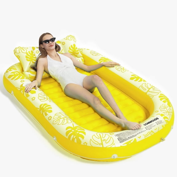 Inflatable Tanning Pool Lounger Float with Cervical Pillow - Pool Floats Adult for Sunbathing, Backyard, Pool Party