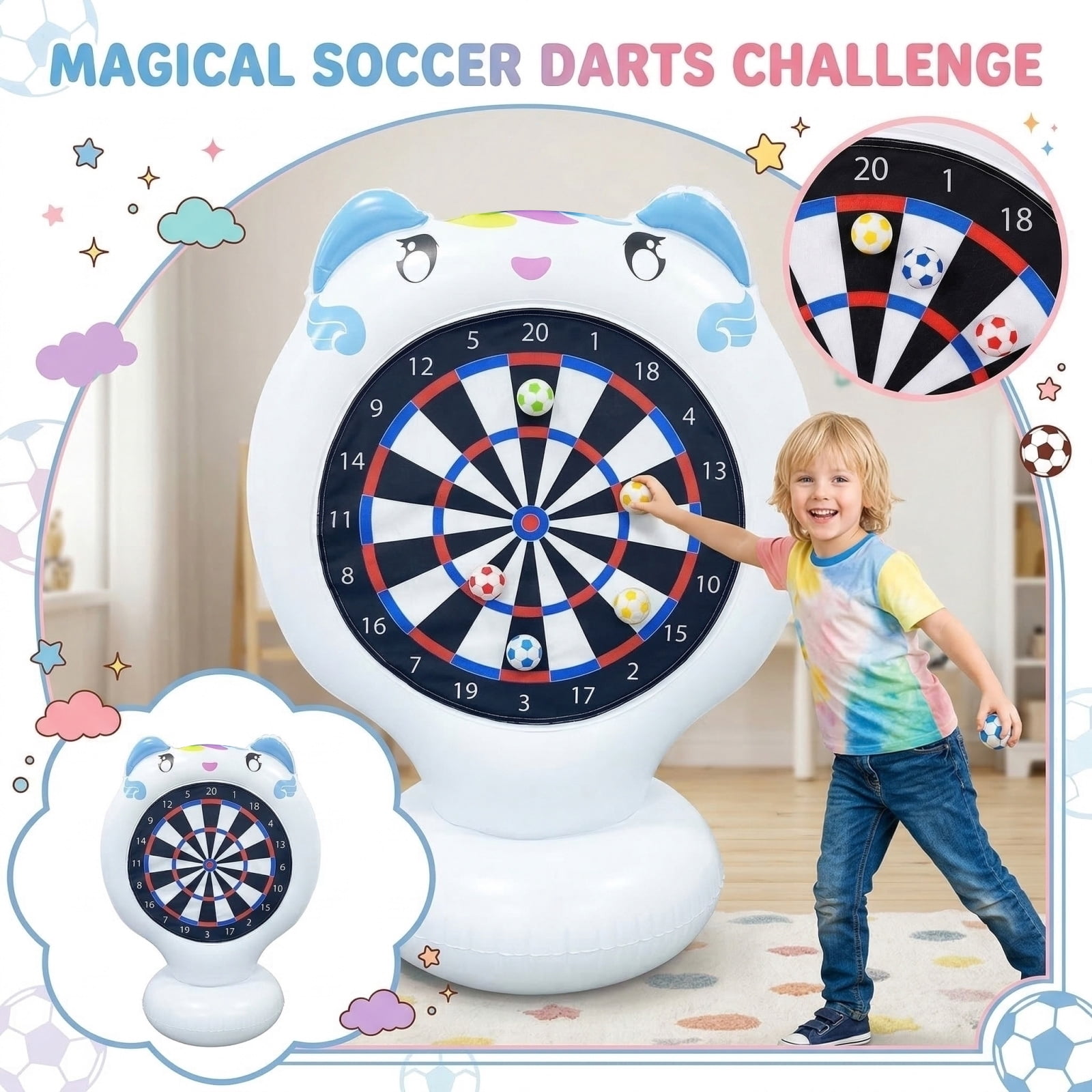 Inflatable Target Throwing Game , Outdoor Lawn Games with Football Dart Board, Summer Backyard Party Fun Toys for Family Activities Blue