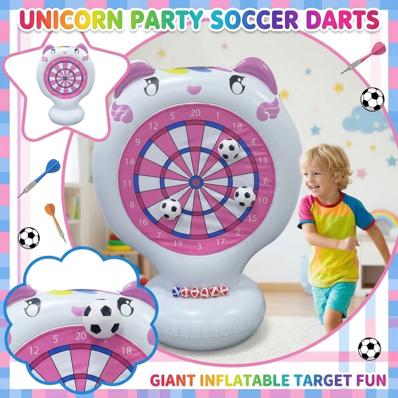 Inflatable Target Throwing Game , Outdoor Lawn Games with Football Dart Board, Summer Backyard Party Fun Toys for Family Activities Pink