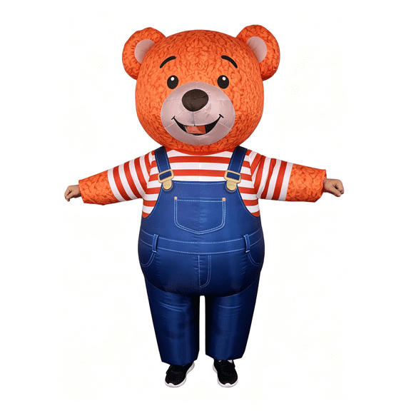 Inflatable Teddy Bear Costume for Adults, Full Body BlowUp Bear Mascot Suit with Overalls, Funny Animal Cosplay for Halloween, Birthday Party, Carnival, One Size for Men Women