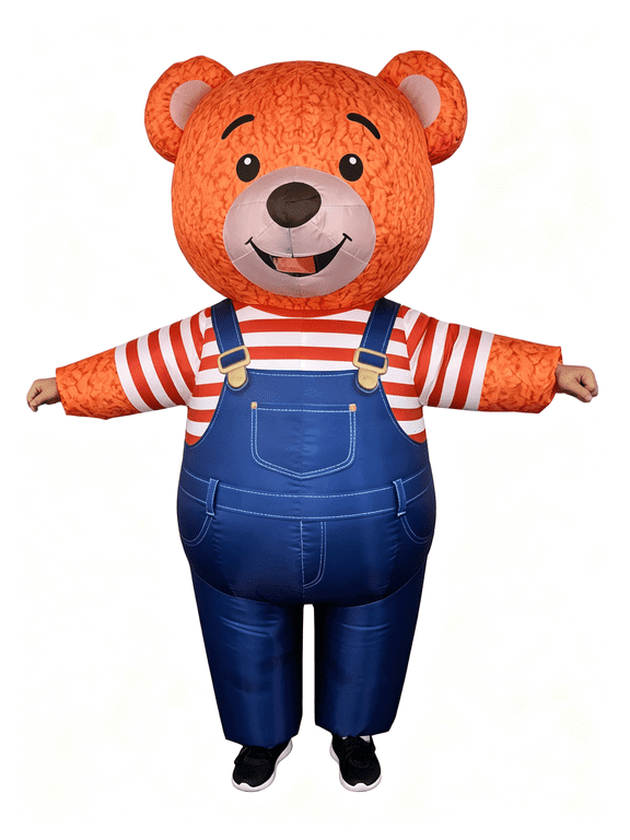 Inflatable Teddy Bear Costume for Adults, Full Body BlowUp Bear Mascot Suit with Overalls, Funny Animal Cosplay for Halloween, Birthday Party, Carnival, One Size for Men Women