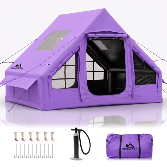 Inflatable Tent 1-4 Person Purple Oxford with Stove Jack and AC Port for Camping
