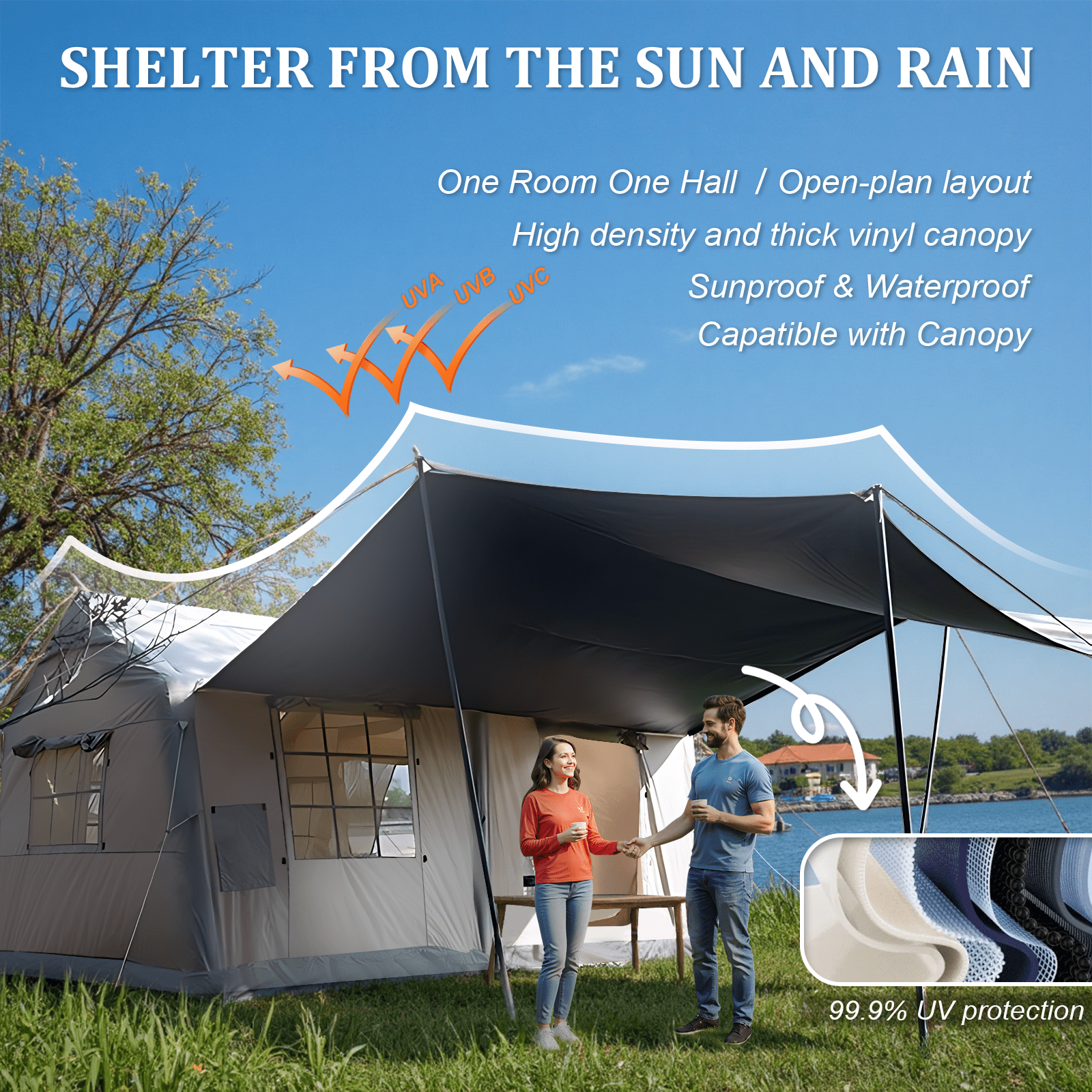 10-12 People Large Inflatable Tent, Easy Setup Glamping Tent with Hand Pump,4 Season Available  Air Tent , Waterproof Blow up Tent for Party