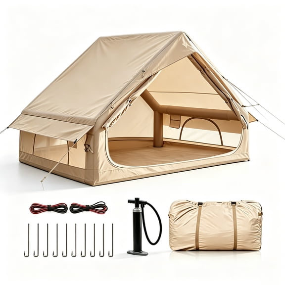 Inflatable Tent for Camping, Air Glamping Tents with Mesh Window & Hand Pump, 1 Minute Quick Setup Cabin Hot Tent, Waterproof Oxford, for Family Camping, Glamping & 4-Season Outdoor Use, 2-4 Person