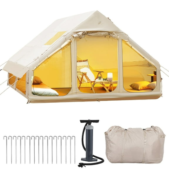 LEDMOMO Inflatable Tent Cabin Beige 420D PVC Outdoor Easy Transport Ventilation