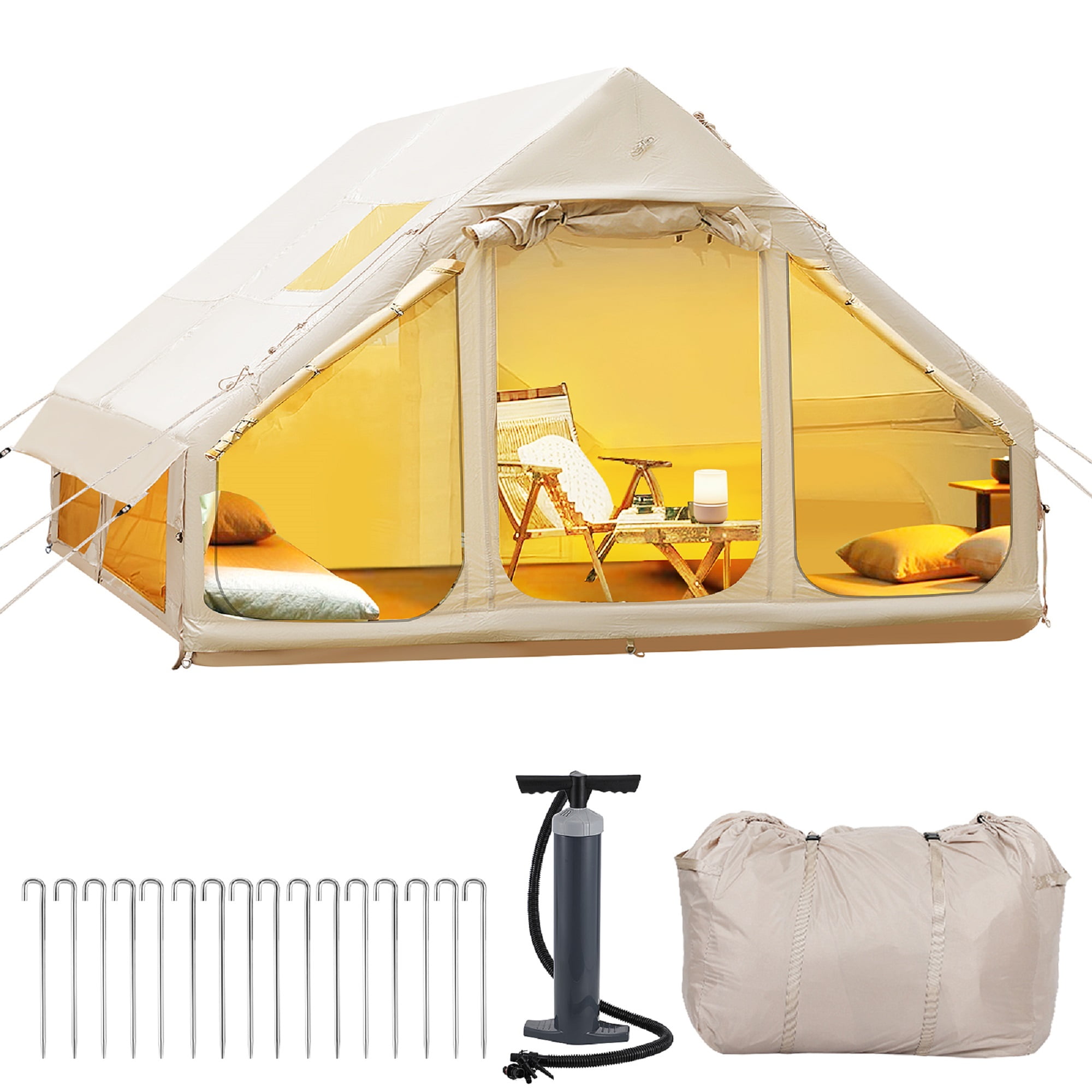 FRCOLOR Inflatable Tent Beige 420D Oxford Cloth for Outdoor Camping Easy Setup and Weatherproof Design