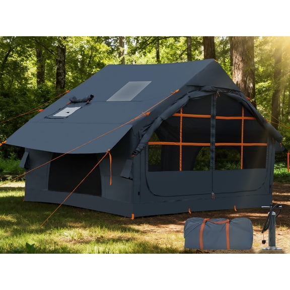Inflatable Tents for Camping with Stove Jack,4-6 Person Easy Setup Blow Up Tents for 4 Seasons Waterproof Inflatable Camping Tent with Clear Skylight, Air House Glamping Tents for Adult