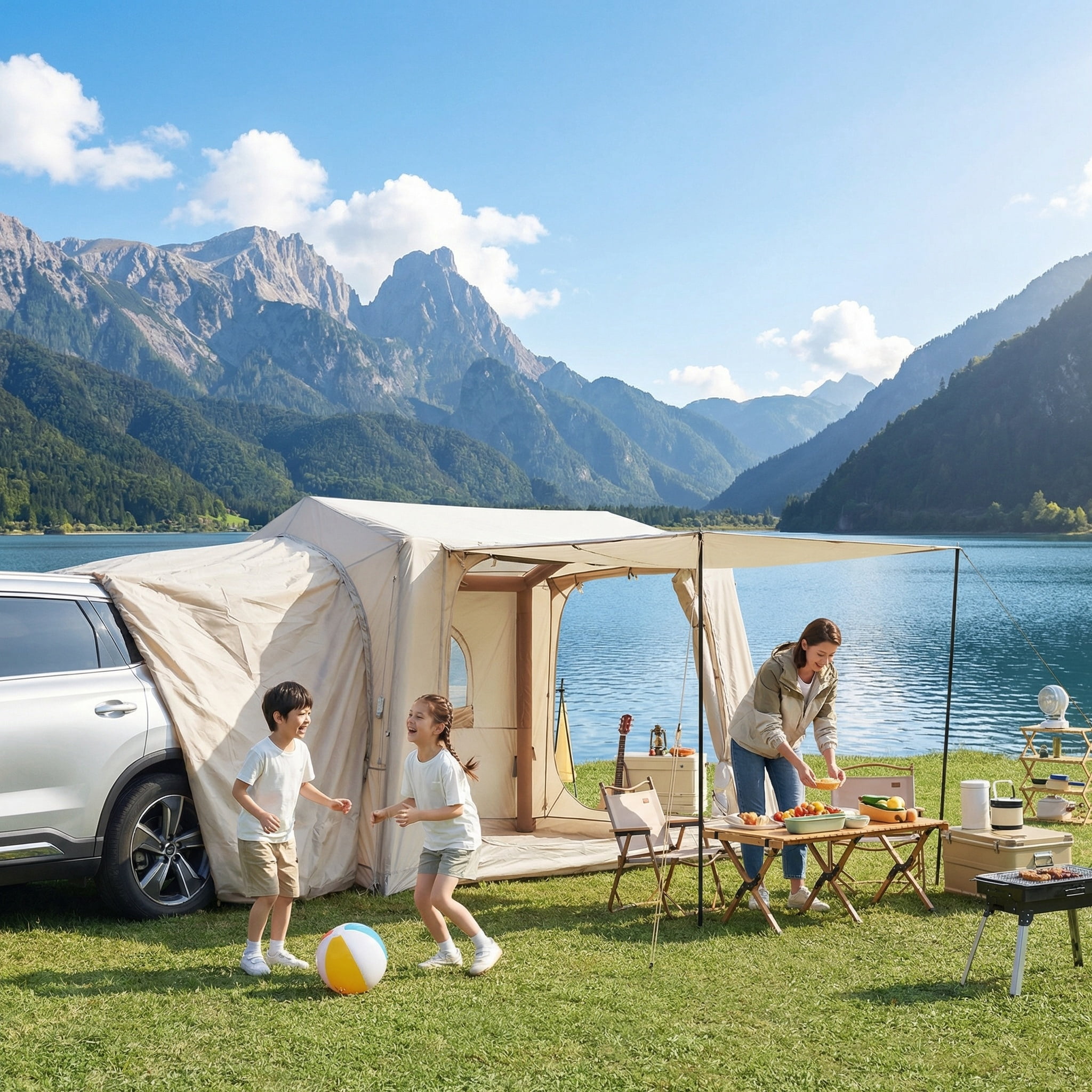 4-8 Person Inflatable Camping Tent 4 Season SUV Tailgate Tent Standalone Tent, Waterproof Oxford Air Glamping Tents For Family Camping,Outdoor