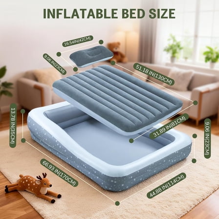 Inflatable Toddler Travel Bed with Tent - 66.9" Lightweight Baby Crib Tent for Camping, Traveling