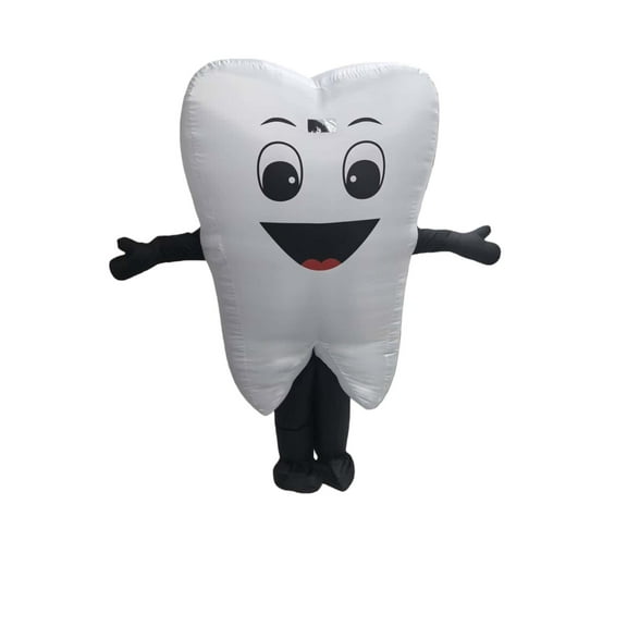 Inflatable Tooth Mascot Costume, Adult Size, White and Black, Unisex