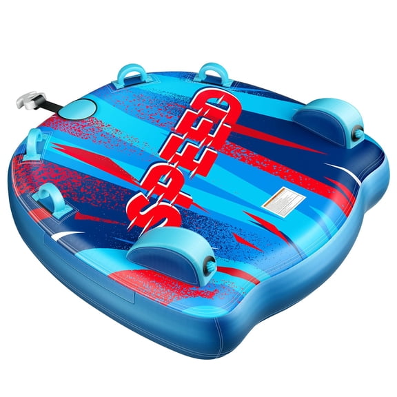 Inflatable Towable Tube for Boating, 1-2 Riders Boat Tube for Kids and Adults, 340lbs Capacity Water Towable Tube with Padded Hadle, Bolster Fins,Detachable Nylon Cover for Lake & Ocean Sports