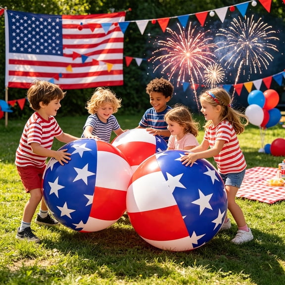 Inflatable Toys Patriotic USA Flag Inflatable Bounce Ball 23.6" Wear Resistant Inflatable Play Ball 4th of July Outdoor Yard Game Accessory for Backyard Beach Holiday Party Decor