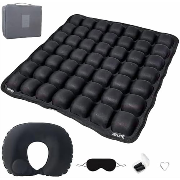 Inflatable Travel Airplane Seat Cushion, 49 3D Air Cells Soduuer Travel Cushion Set with Self-Inflating Press for Long Flights, Portable Seat Cushions for Car Office Kitchen Chairs Wheelchair
