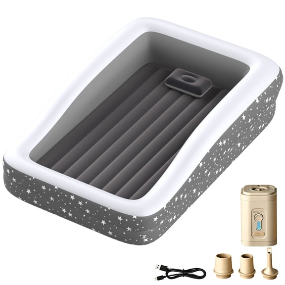 Inflatable Travel Bed, 67 inch Air Mattress Set with Build-in Pump & Safety Sides, Portable Air Bed for Camping and Home Use