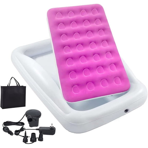 Inflatable Travel Bed Air Mattress Set,Portable Blow Up Mattress Sleeping Bed Cot with Bed Rails and Electric Pump Ideal for Road Trip